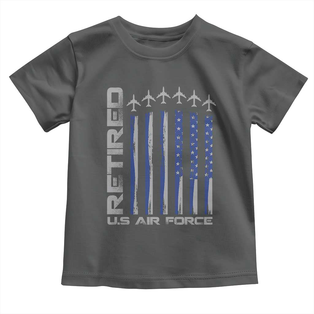 Retired US Air Force Toddler T Shirt Vintage USAF Veteran USA Flag TS10 Dark Heather Print Your Wear