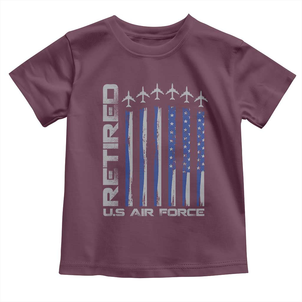 Retired US Air Force Toddler T Shirt Vintage USAF Veteran USA Flag TS10 Maroon Print Your Wear