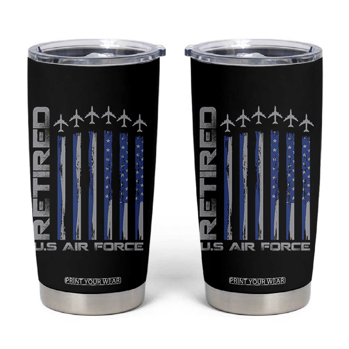 Retired US Air Force Tumbler Cup Vintage USAF Veteran USA Flag TS10 Black Print Your Wear