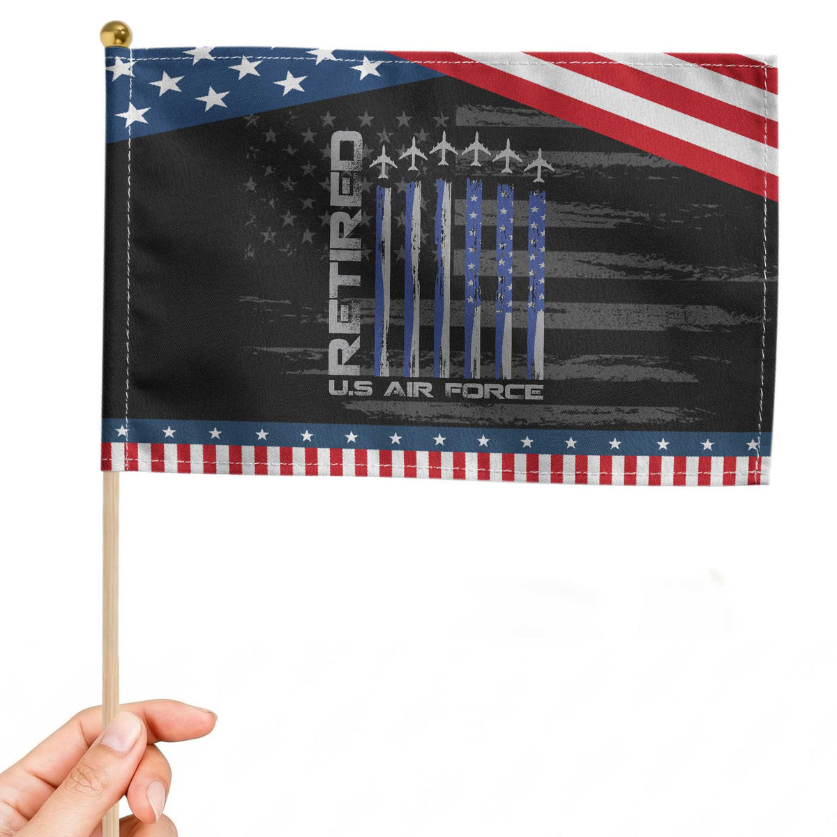 Retired US Air Force Patriotic Handheld Flag Vintage USAF Veteran USA Flag TS10 Distressed 8.2