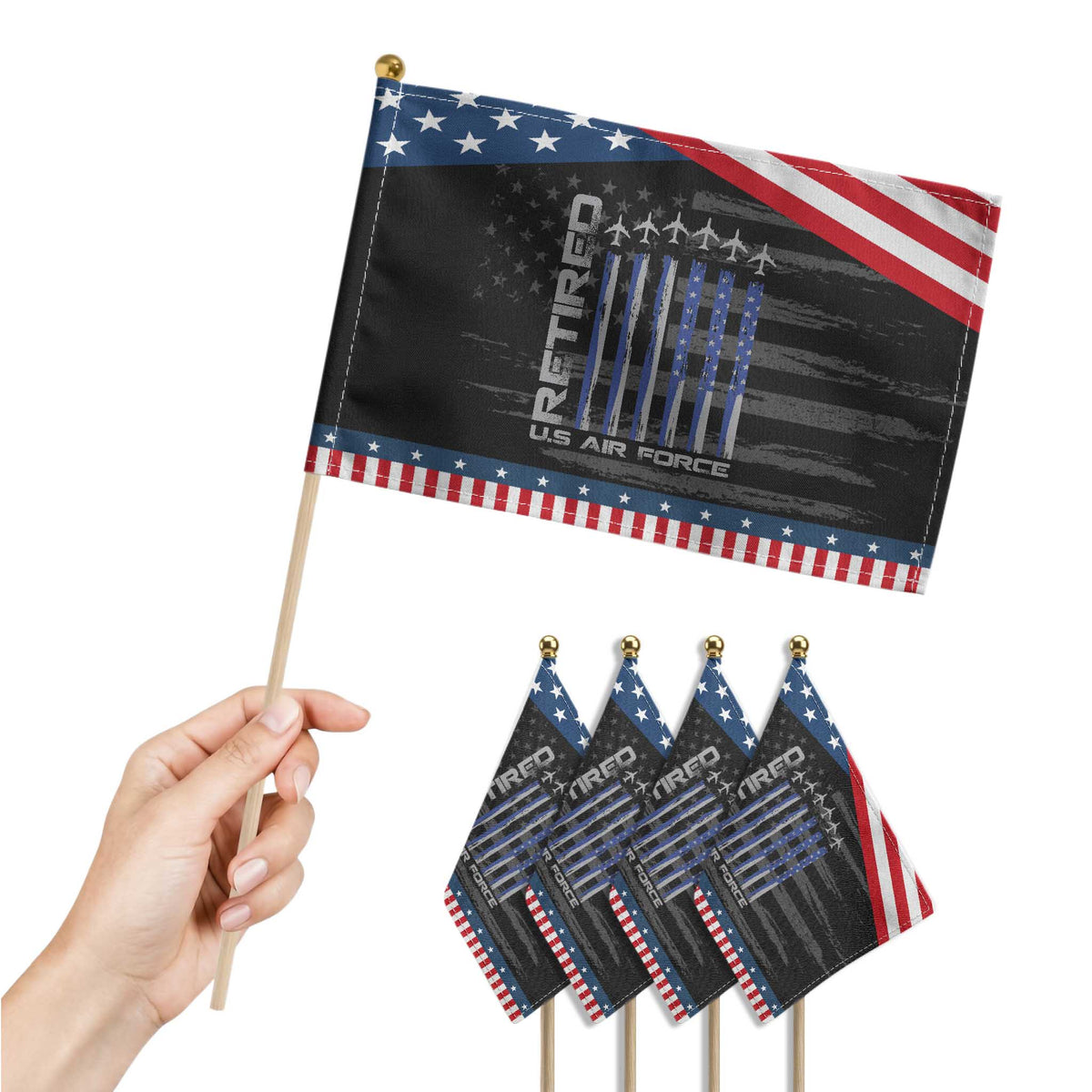 Retired US Air Force Patriotic Handheld Flag Vintage USAF Veteran USA Flag TS10 Print Your Wear