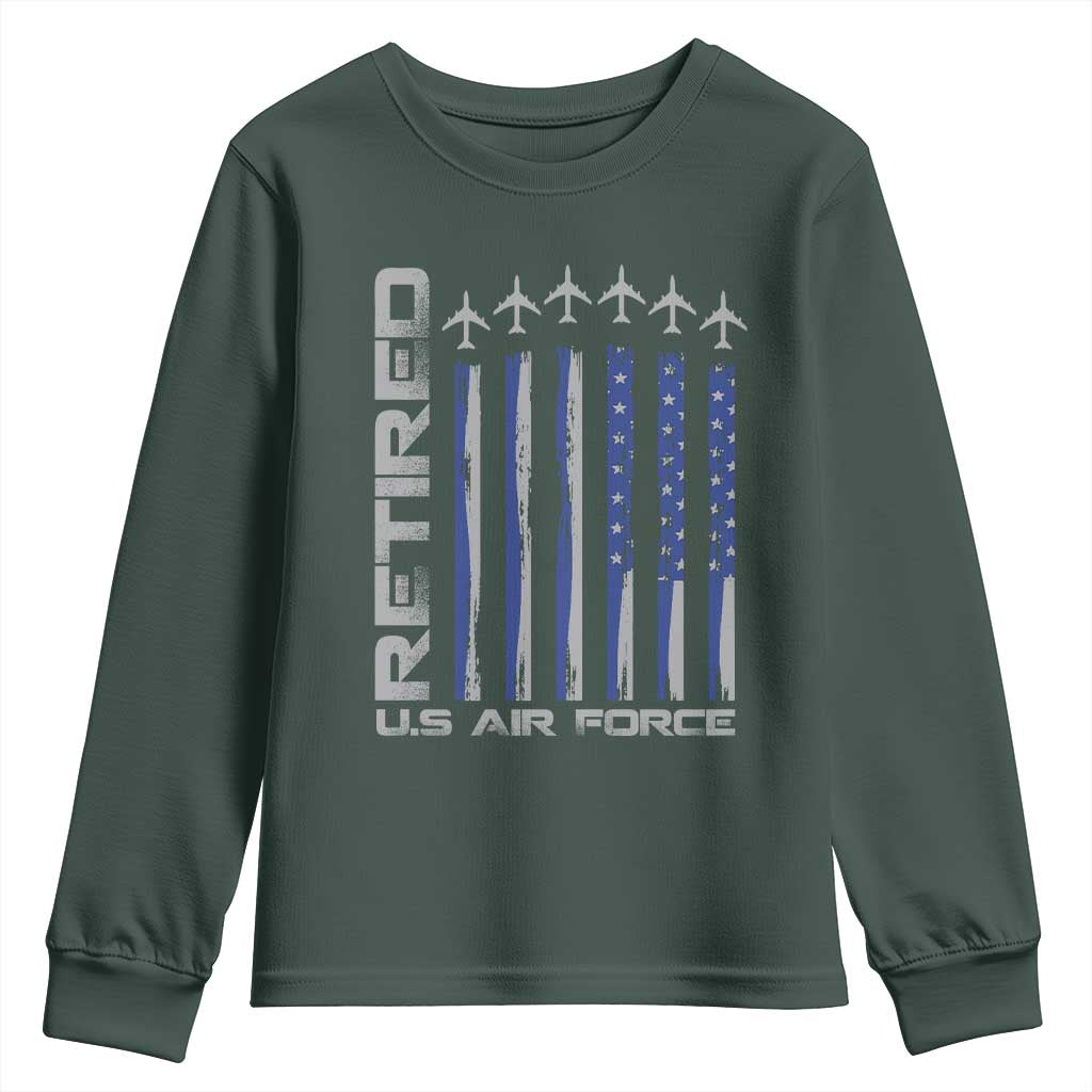 Retired US Air Force Youth Sweatshirt Vintage USAF Veteran USA Flag TS10 Dark Forest Green Print Your Wear