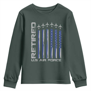 Retired US Air Force Youth Sweatshirt Vintage USAF Veteran USA Flag TS10 Dark Forest Green Print Your Wear