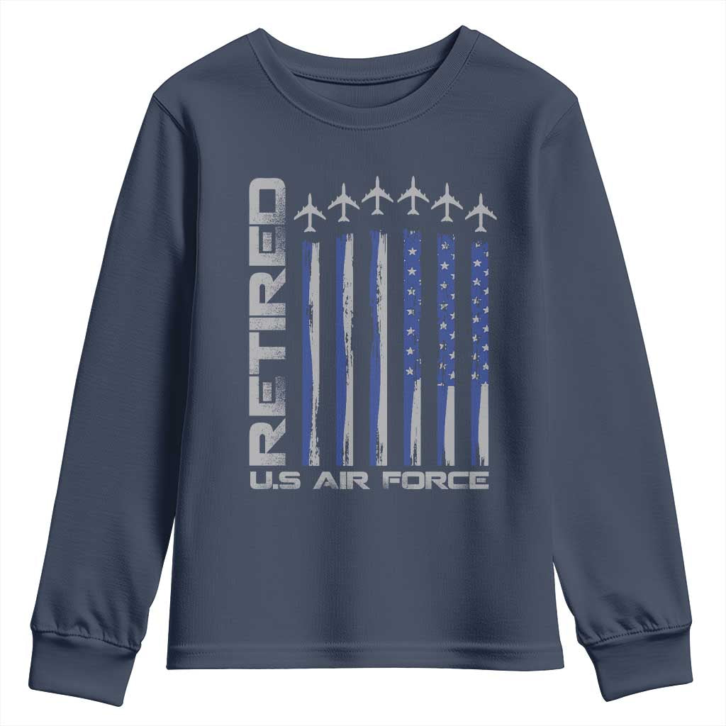 Retired US Air Force Youth Sweatshirt Vintage USAF Veteran USA Flag TS10 Navy Print Your Wear
