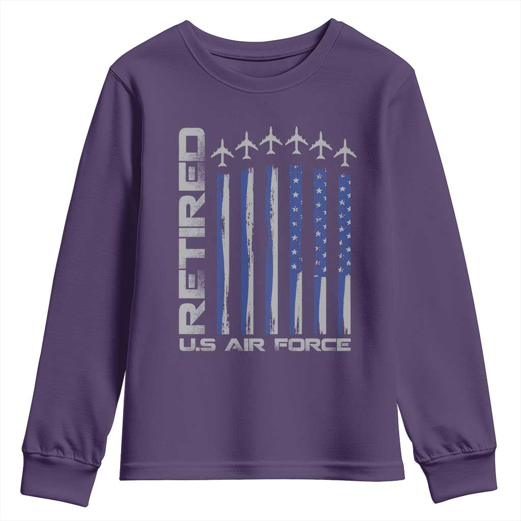 Retired US Air Force Youth Sweatshirt Vintage USAF Veteran USA Flag TS10 Purple Print Your Wear