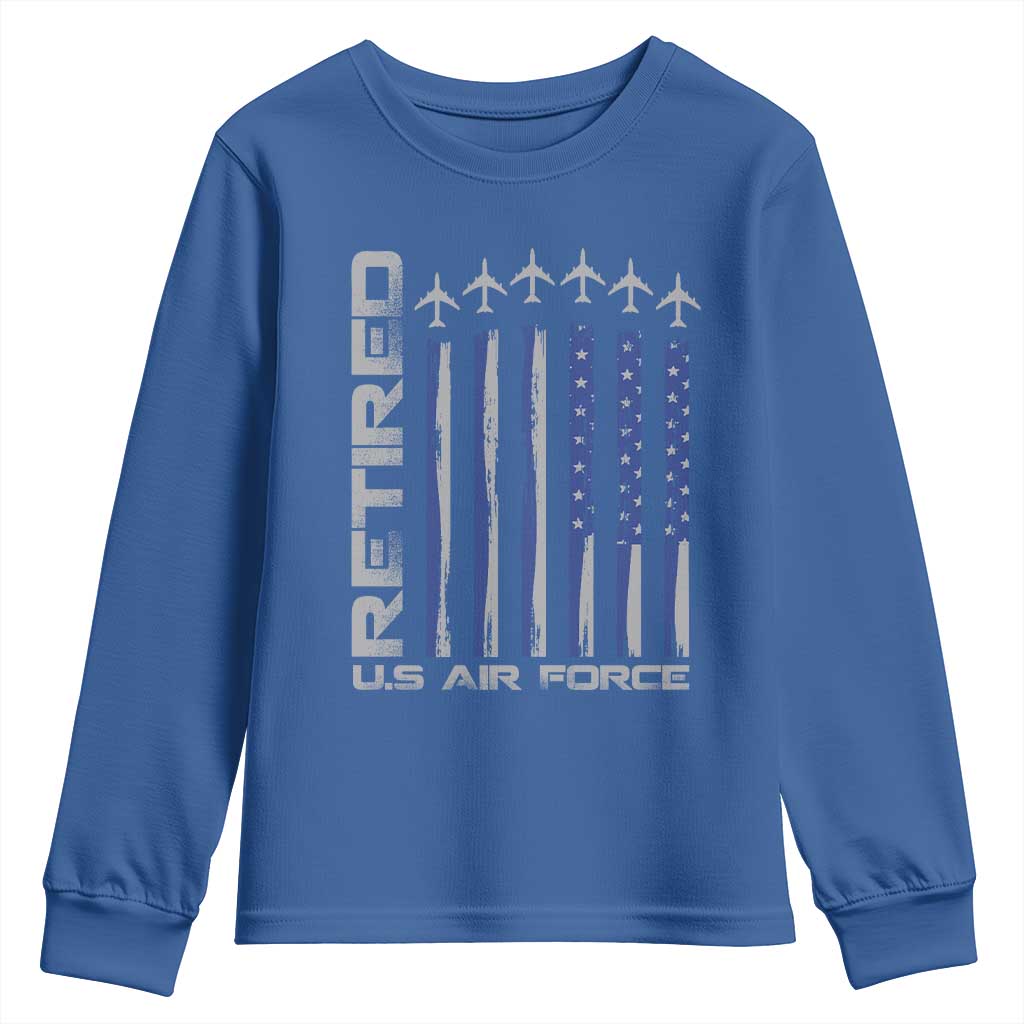 Retired US Air Force Youth Sweatshirt Vintage USAF Veteran USA Flag TS10 Royal Blue Print Your Wear