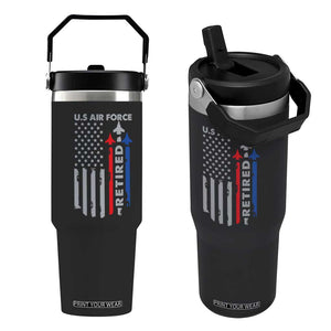 Veteran US Air Force Flip Straw Tumbler Vintage USA Flag Veterans TS10 One Size: 30 oz Black Print Your Wear