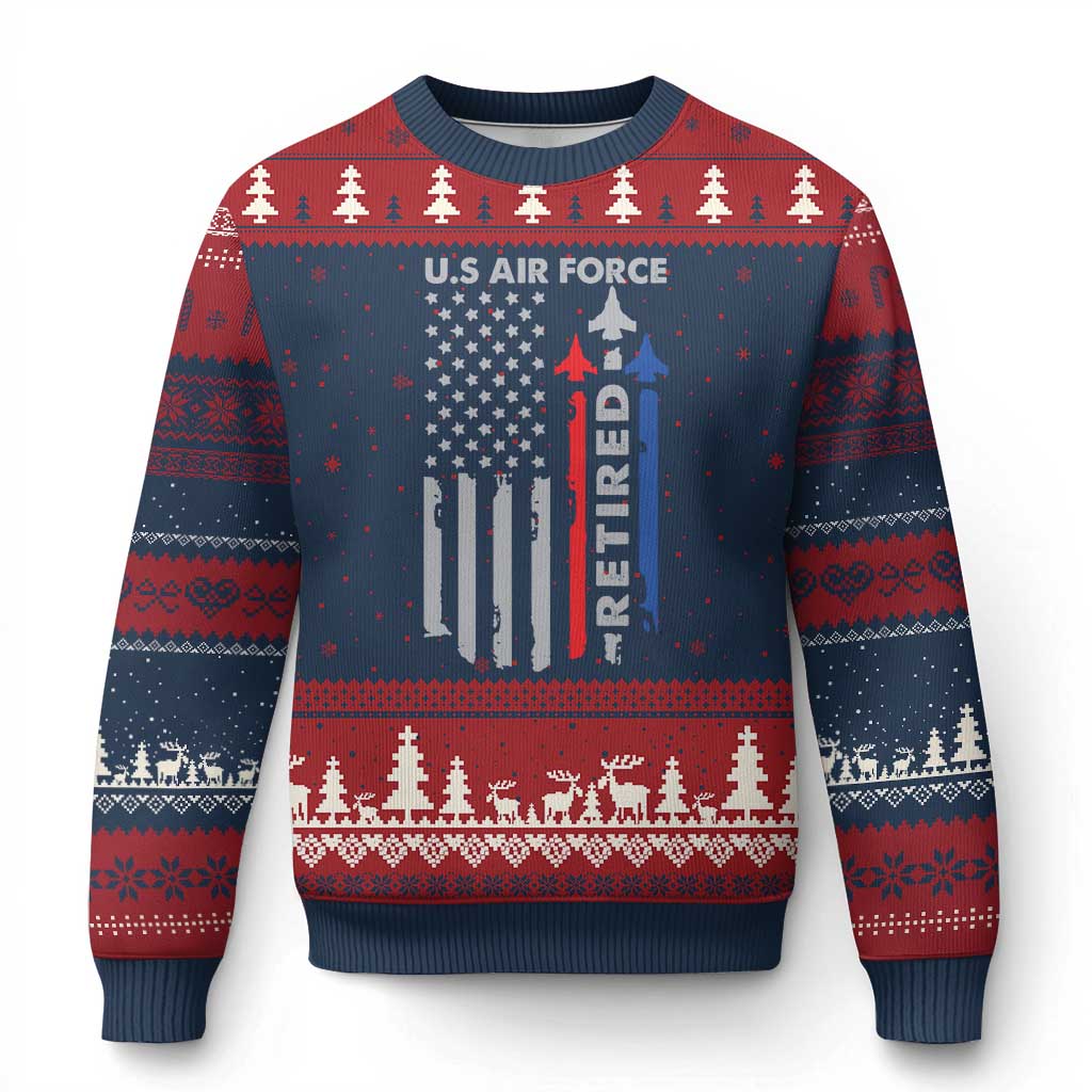 Veteran US Air Force Ugly Christmas Sweater Vintage USA Flag Veterans TS10 Navy Red Print Your Wear