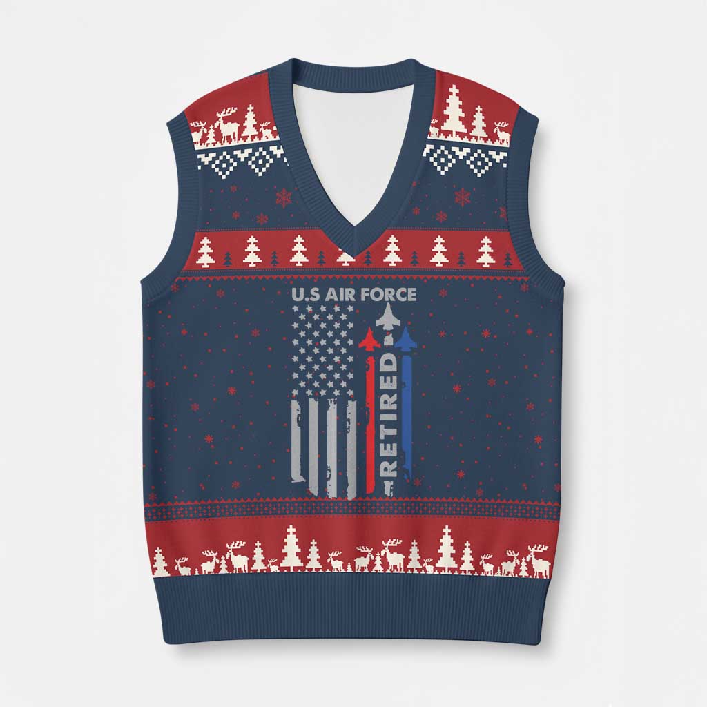 Veteran US Air Force V-Neck Knit Sweater Vest Vintage USA Flag Veterans TS10 Navy Red Print Your Wear