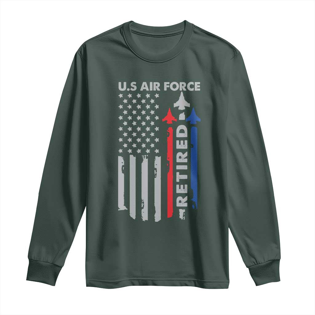 Veteran US Air Force Long Sleeve Shirt Vintage USA Flag Veterans TS10 Dark Forest Green Print Your Wear