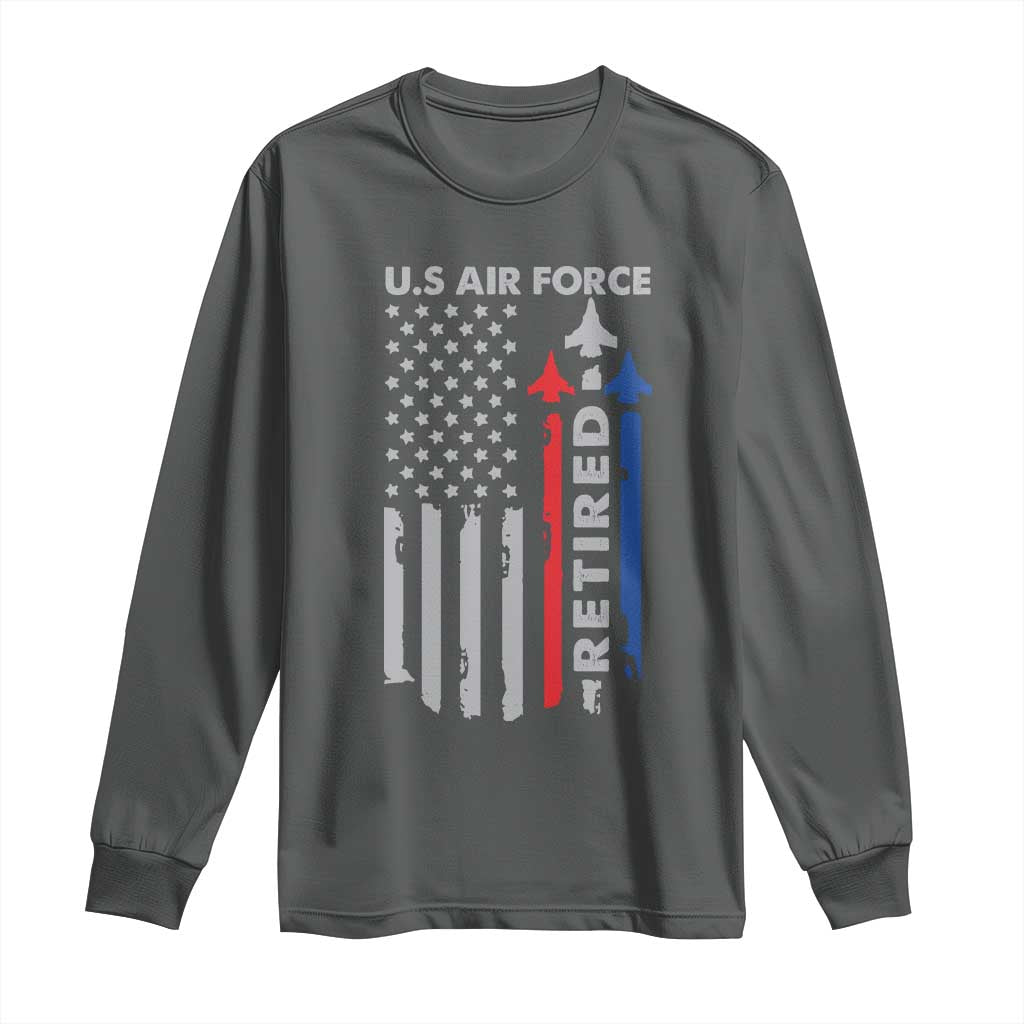 Veteran US Air Force Long Sleeve Shirt Vintage USA Flag Veterans TS10 Dark Heather Print Your Wear