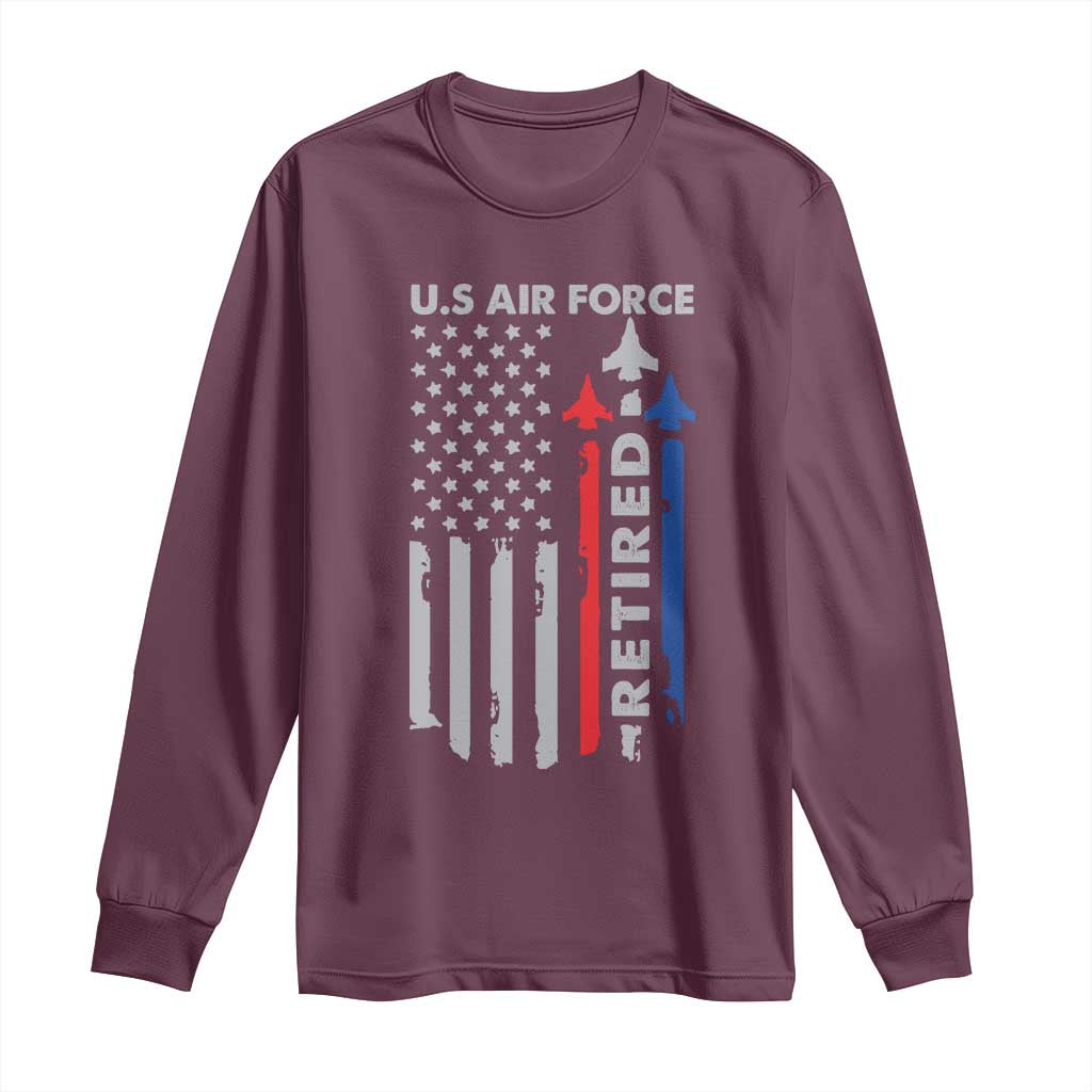 Veteran US Air Force Long Sleeve Shirt Vintage USA Flag Veterans TS10 Maroon Print Your Wear