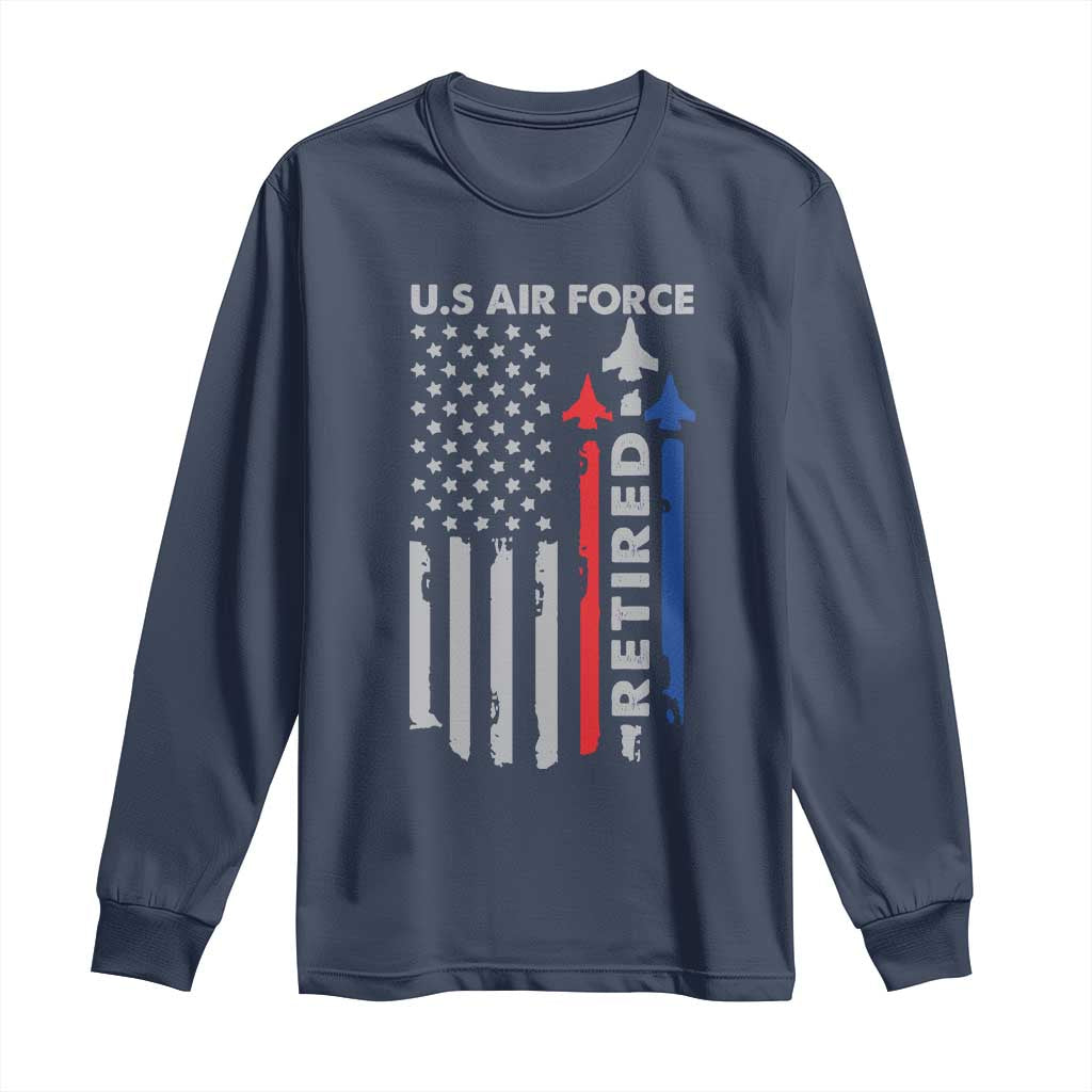 Veteran US Air Force Long Sleeve Shirt Vintage USA Flag Veterans TS10 Navy Print Your Wear