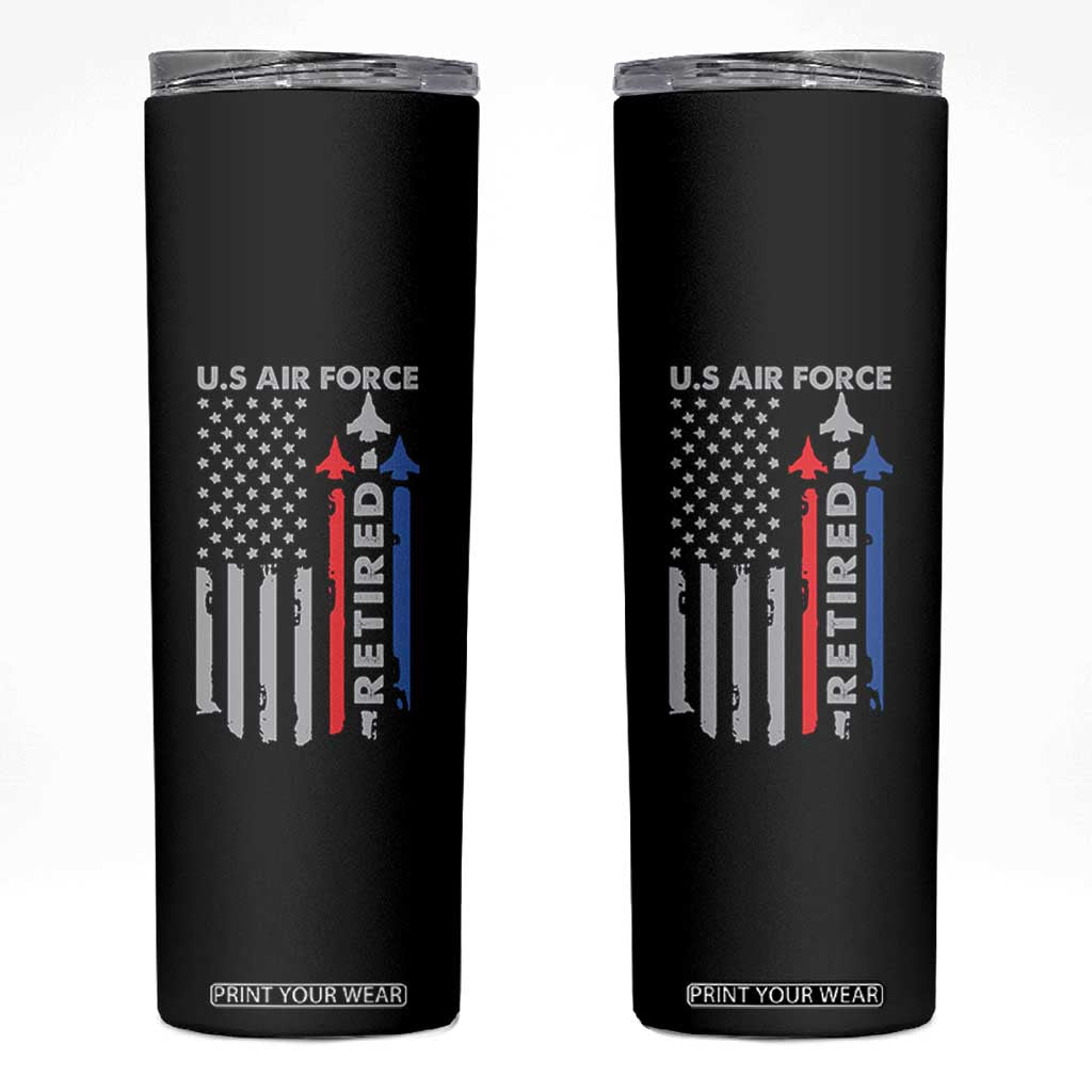 Veteran US Air Force Skinny Tumbler Vintage USA Flag Veterans TS10 Black Print Your Wear