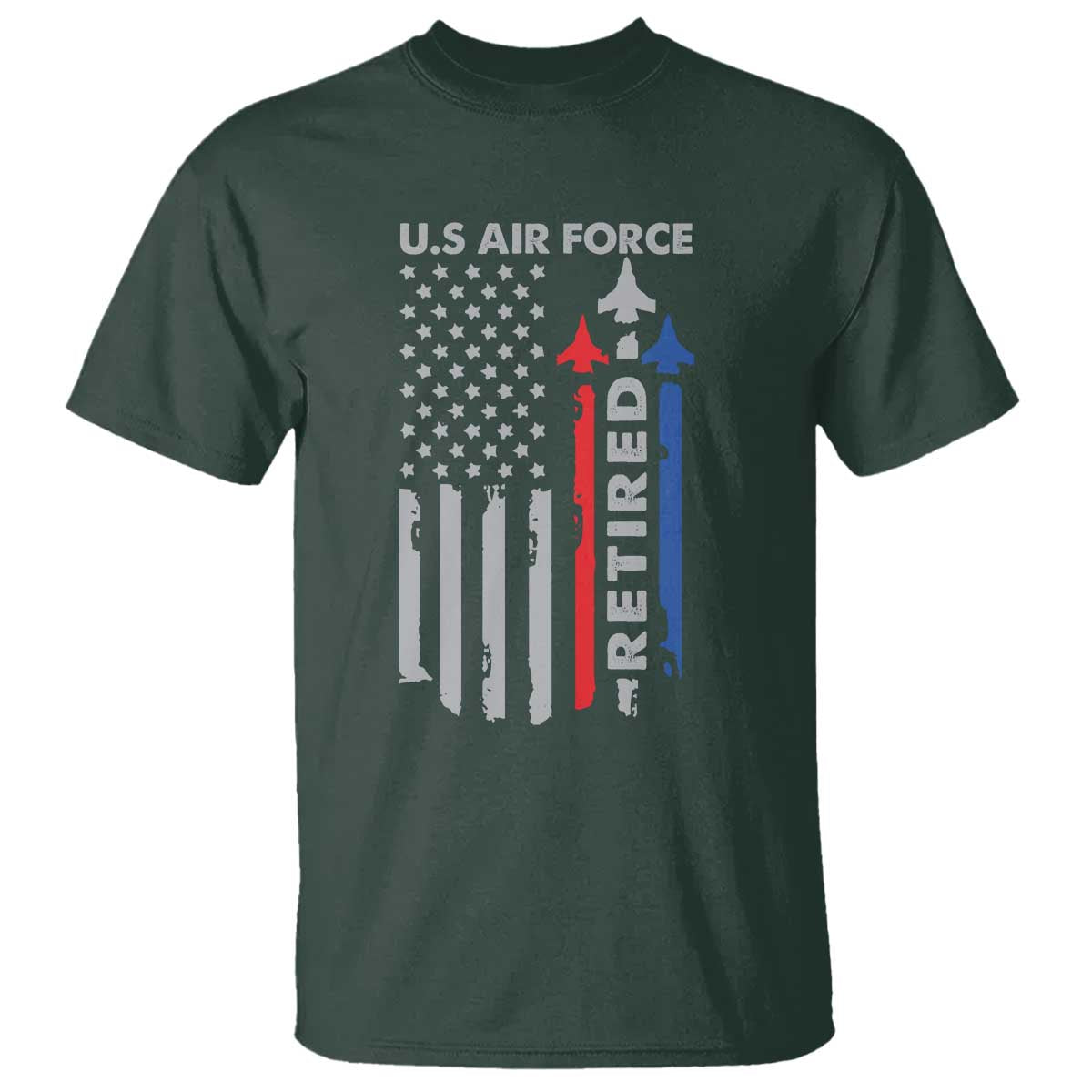 Veteran US Air Force T Shirt Vintage USA Flag Veterans TS10 Dark Forest Green Print Your Wear