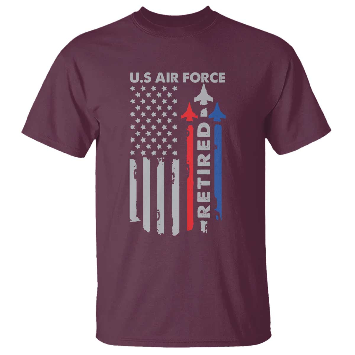 Veteran US Air Force T Shirt Vintage USA Flag Veterans TS10 Maroon Print Your Wear