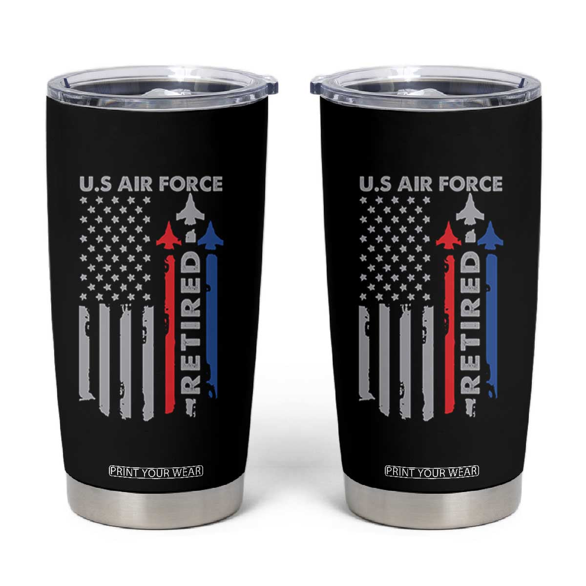 Veteran US Air Force Tumbler Cup Vintage USA Flag Veterans TS10 Black Print Your Wear