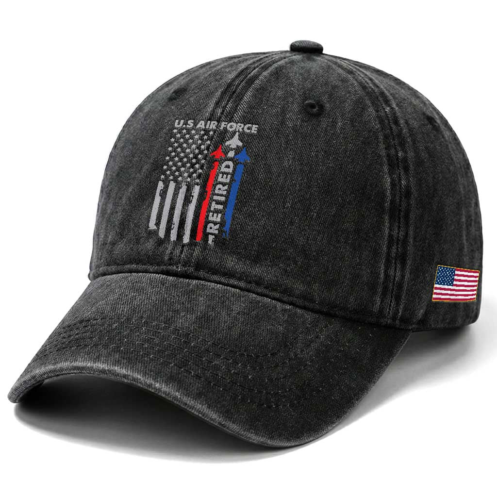 Veteran US Air Force Washed Cotton Baseball Cap Vintage USA Flag Veterans TS10 Print Your Wear