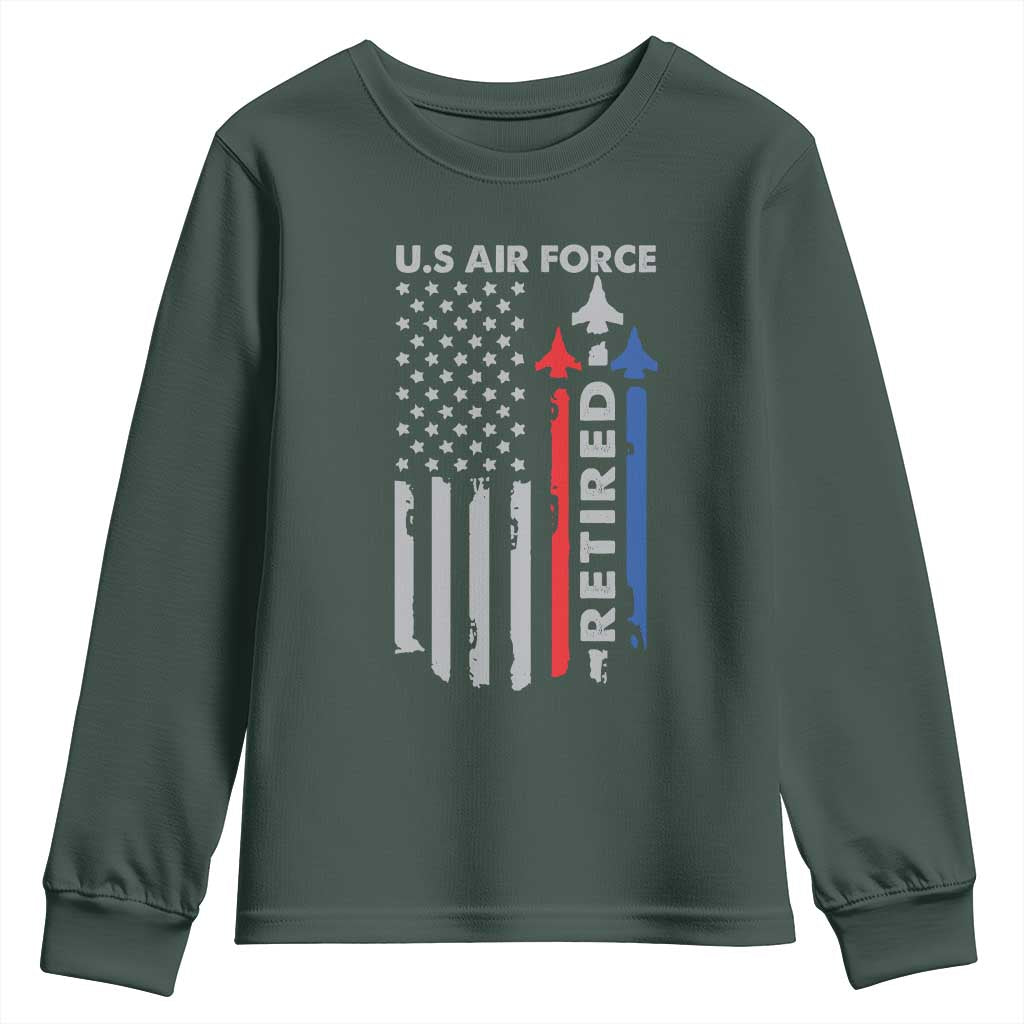 Veteran US Air Force Youth Sweatshirt Vintage USA Flag Veterans TS10 Dark Forest Green Print Your Wear