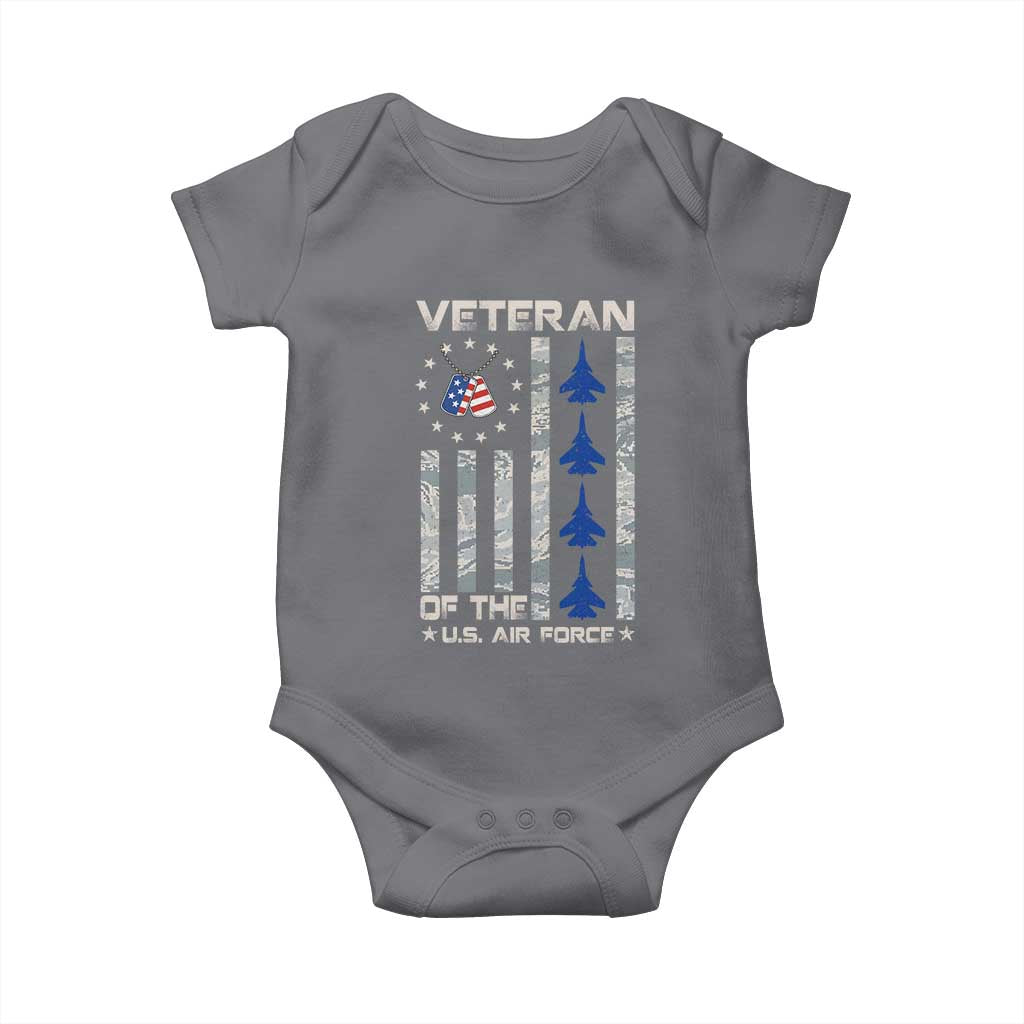 Veteran Of The US Air Force Baby Onesie Vintage Camo USA Flag Veterans TS10 Charcoal Print Your Wear