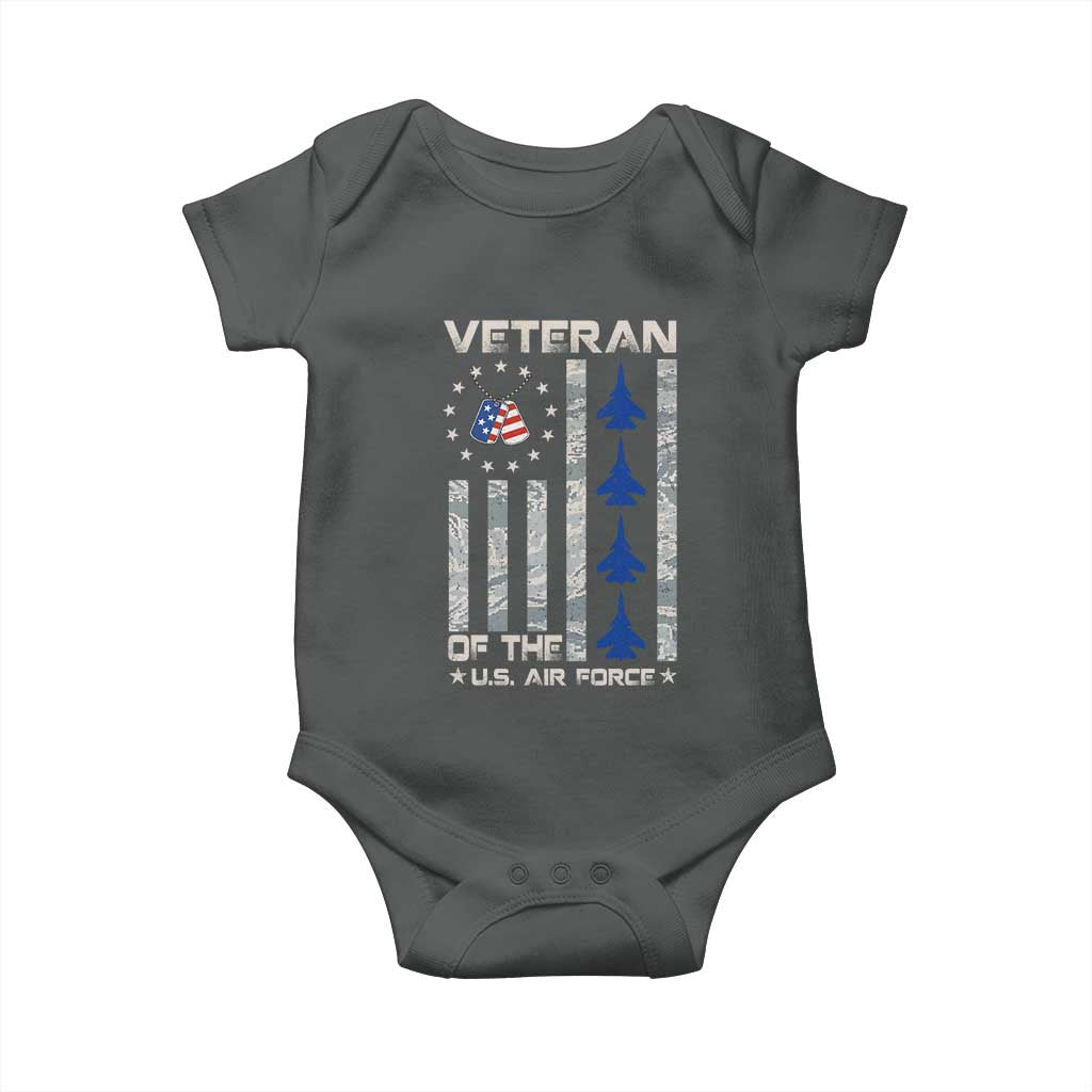 Veteran Of The US Air Force Baby Onesie Vintage Camo USA Flag Veterans TS10 Dark Heather Print Your Wear