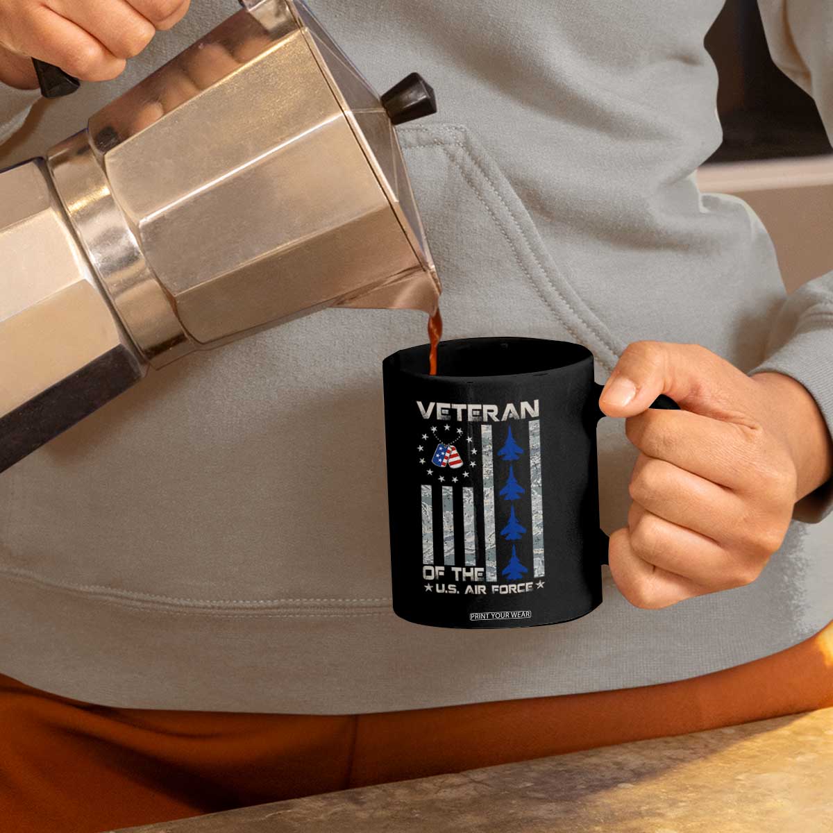 Veteran Of The US Air Force Coffee Mug Vintage Camo USA Flag Veterans TS10 Print Your Wear