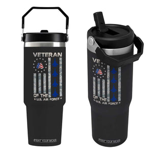 Veteran Of The US Air Force Flip Straw Tumbler Vintage Camo USA Flag Veterans TS10 One Size: 30 oz Black Print Your Wear