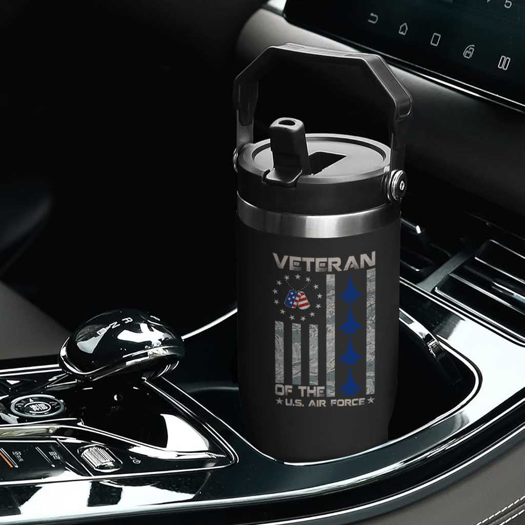 Veteran Of The US Air Force Flip Straw Tumbler Vintage Camo USA Flag Veterans TS10 Print Your Wear