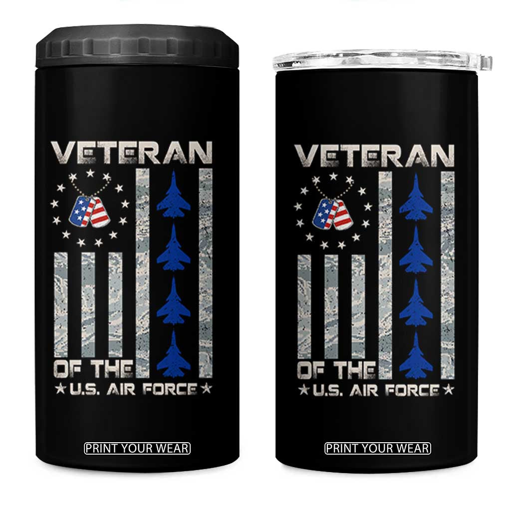 Veteran Of The US Air Force 4 in 1 Can Cooler Tumbler Vintage Camo USA Flag Veterans TS10 One Size: 16 oz Black Print Your Wear