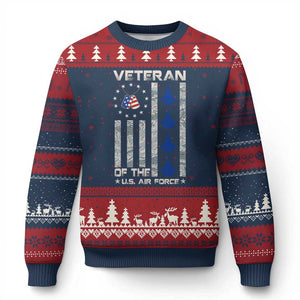 Veteran Of The US Air Force Ugly Christmas Sweater Vintage Camo USA Flag Veterans TS10 Navy Red Print Your Wear