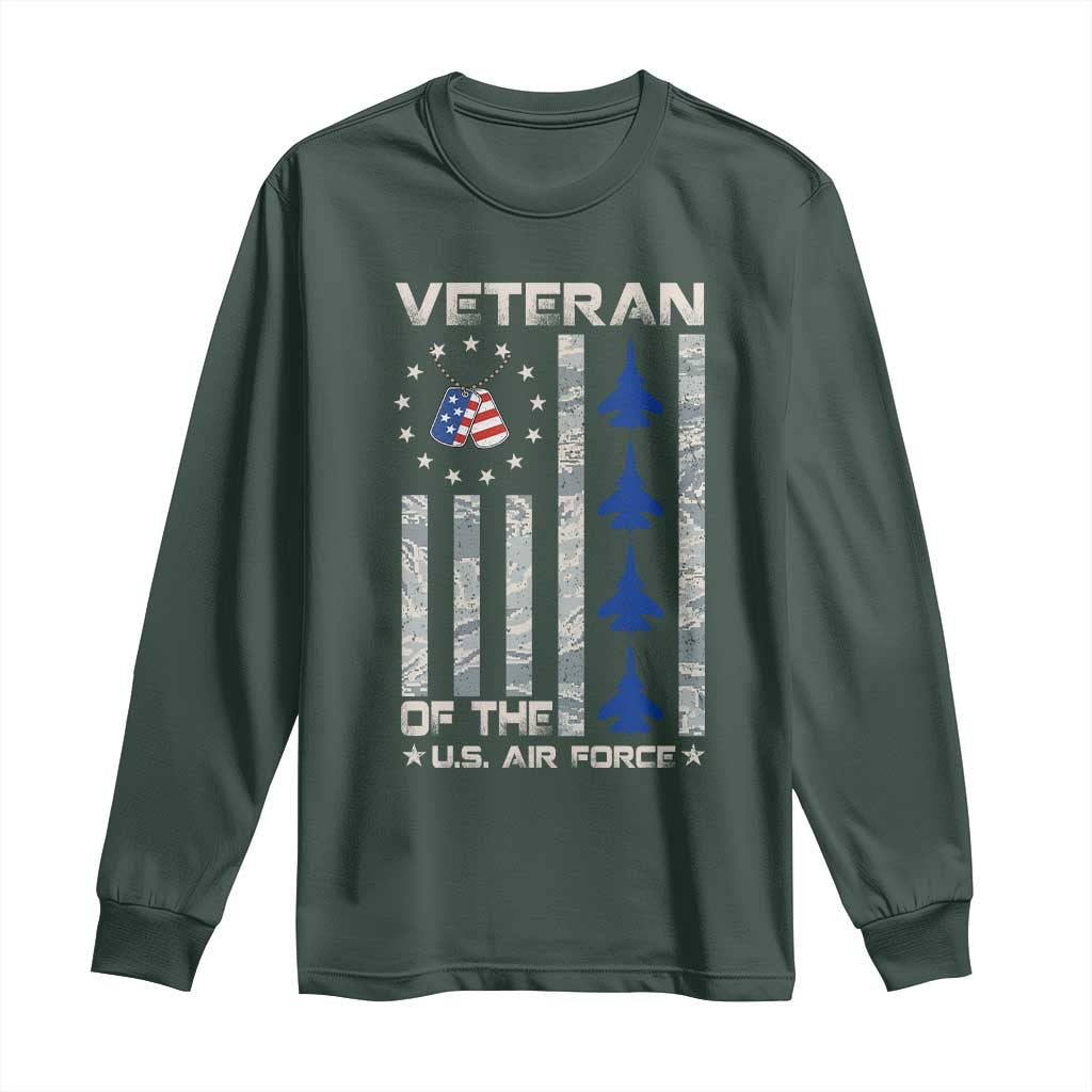 Veteran Of The US Air Force Long Sleeve Shirt Vintage Camo USA Flag Veterans TS10 Dark Forest Green Print Your Wear