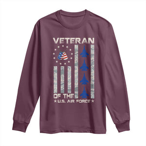 Veteran Of The US Air Force Long Sleeve Shirt Vintage Camo USA Flag Veterans TS10 Maroon Print Your Wear