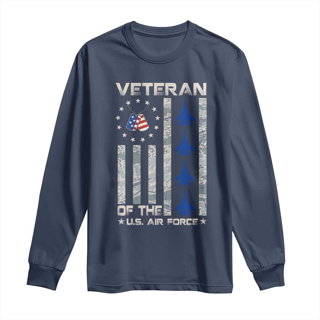 Veteran Of The US Air Force Long Sleeve Shirt Vintage Camo USA Flag Veterans TS10 Navy Print Your Wear