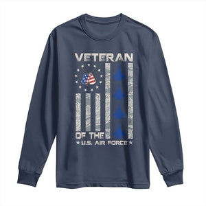 Veteran Of The US Air Force Long Sleeve Shirt Vintage Camo USA Flag Veterans TS10 Navy Print Your Wear