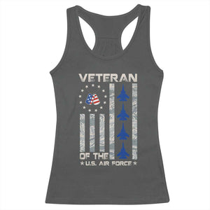 Veteran Of The US Air Force Racerback Tank Top Vintage Camo USA Flag Veterans TS10 Dark Heather Print Your Wear