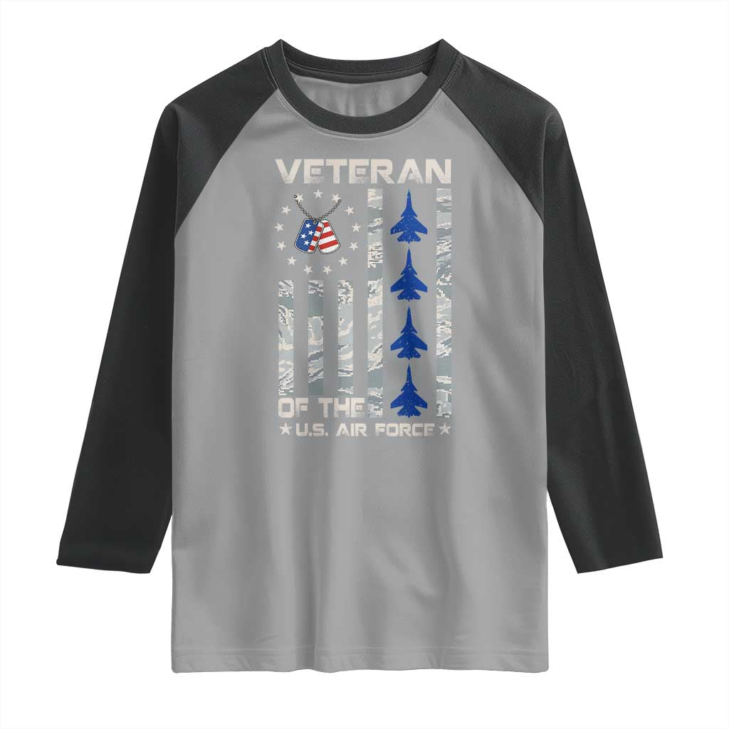 Veteran Of The US Air Force Raglan Shirt Vintage Camo USA Flag Veterans TS10 Sport Gray Black Print Your Wear