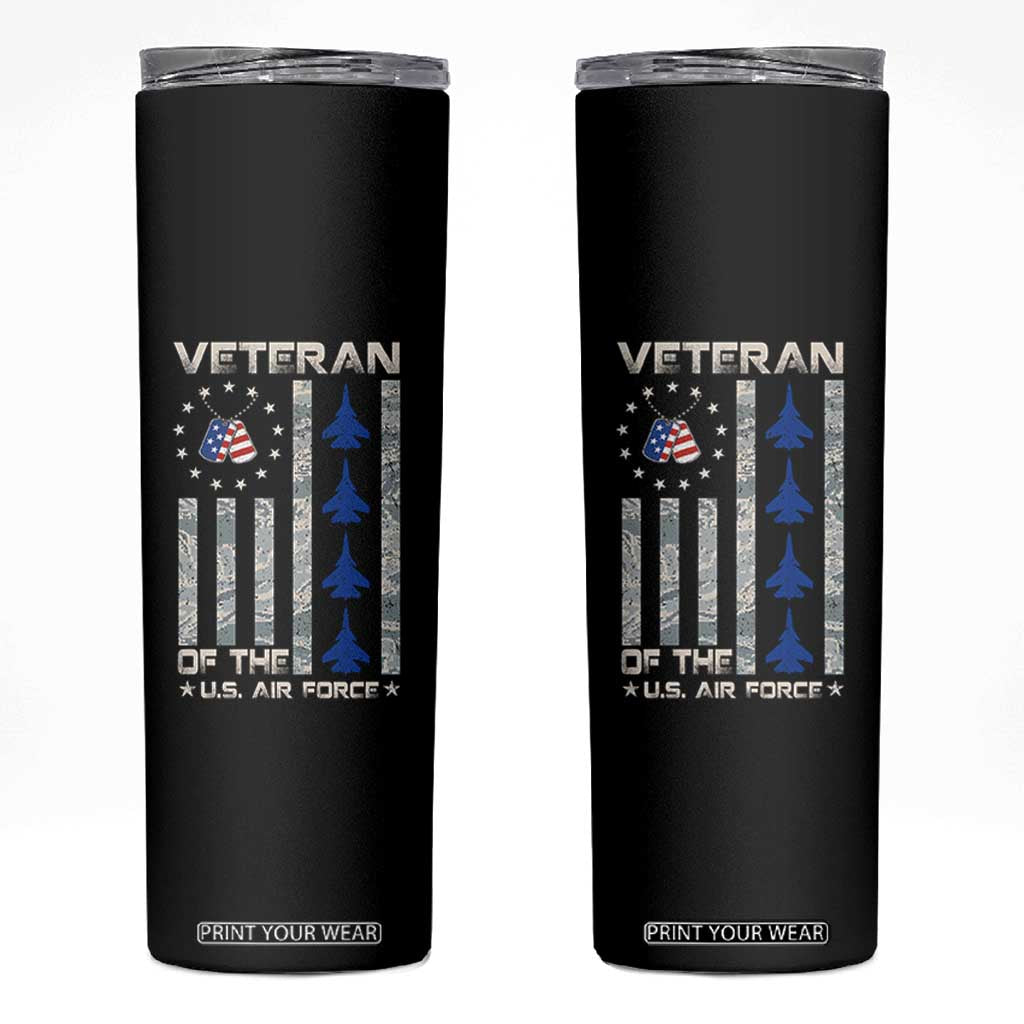 Veteran Of The US Air Force Skinny Tumbler Vintage Camo USA Flag Veterans TS10 Black Print Your Wear