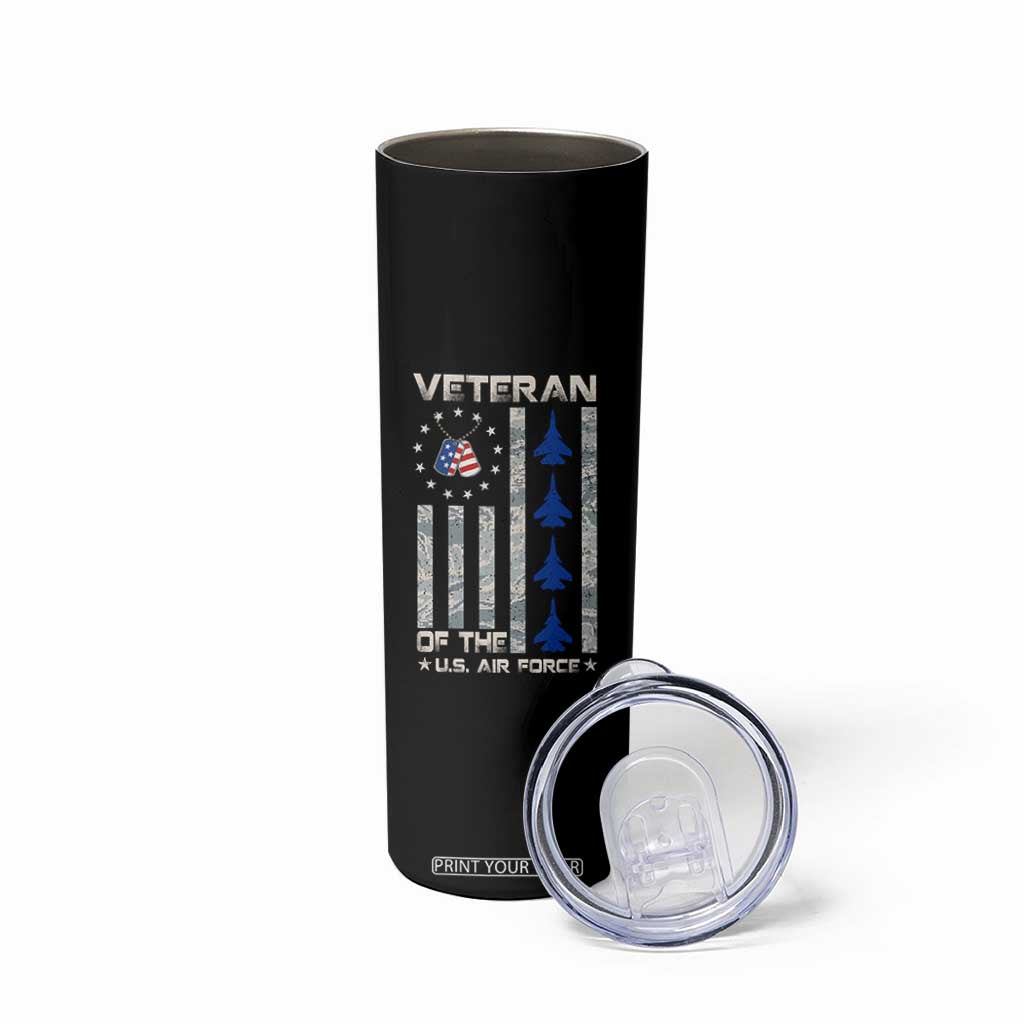 Veteran Of The US Air Force Skinny Tumbler Vintage Camo USA Flag Veterans TS10 Print Your Wear