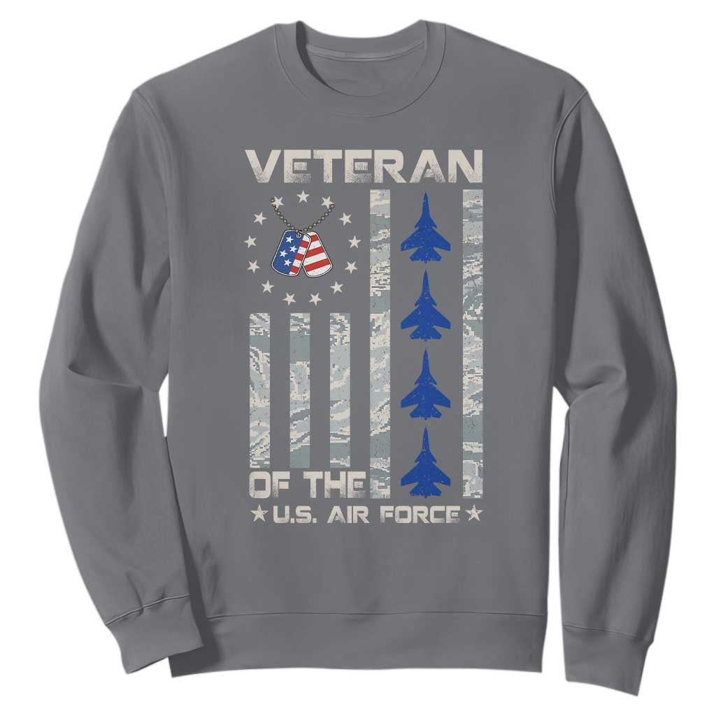 Veteran Of The US Air Force Sweatshirt Vintage Camo USA Flag Veterans TS10 Charcoal Print Your Wear