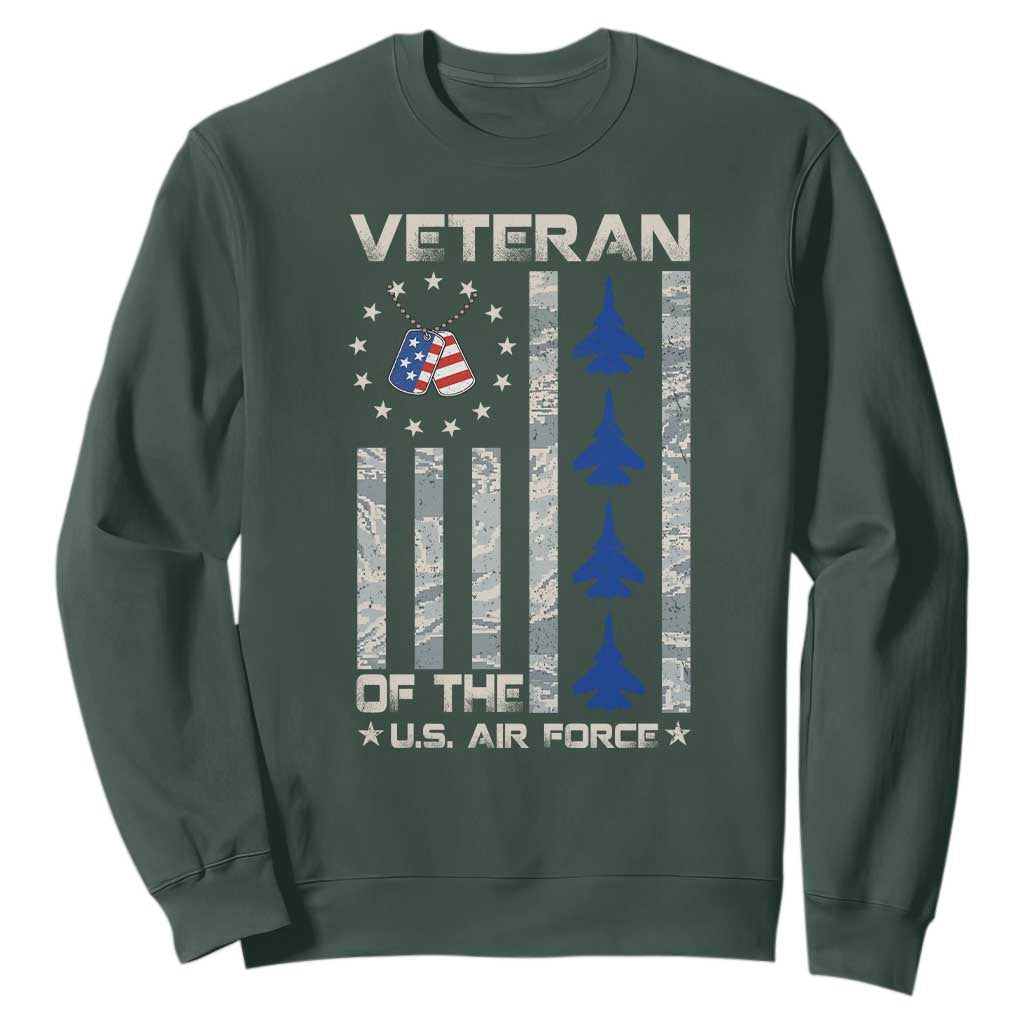 Veteran Of The US Air Force Sweatshirt Vintage Camo USA Flag Veterans TS10 Dark Forest Green Print Your Wear