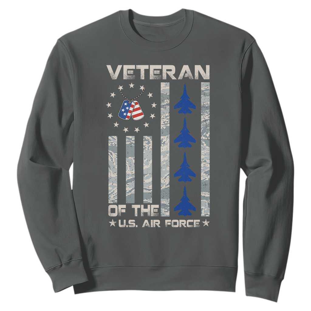 Veteran Of The US Air Force Sweatshirt Vintage Camo USA Flag Veterans TS10 Dark Heather Print Your Wear