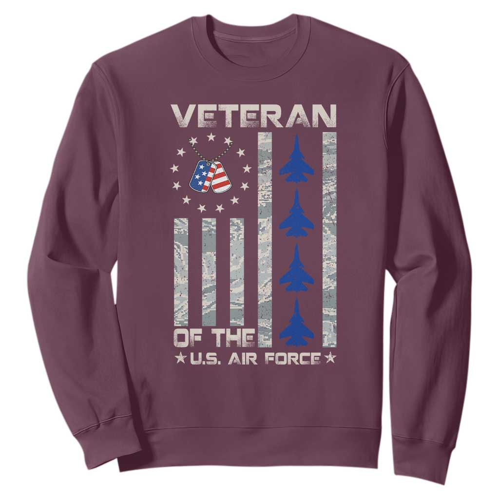 Veteran Of The US Air Force Sweatshirt Vintage Camo USA Flag Veterans TS10 Maroon Print Your Wear