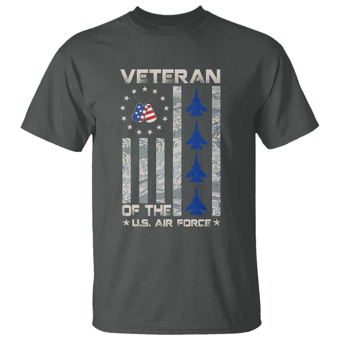 Veteran Of The US Air Force T Shirt Vintage Camo USA Flag Veterans TS10 Dark Heather Print Your Wear