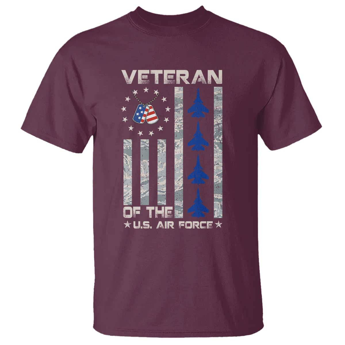 Veteran Of The US Air Force T Shirt Vintage Camo USA Flag Veterans TS10 Maroon Print Your Wear