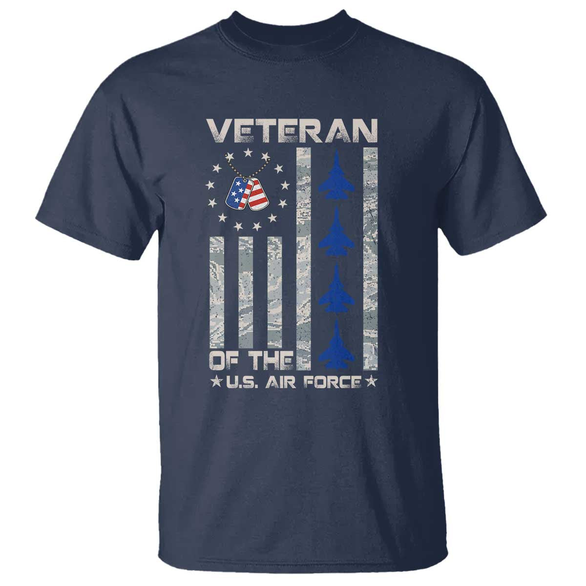 Veteran Of The US Air Force T Shirt Vintage Camo USA Flag Veterans TS10 Navy Print Your Wear