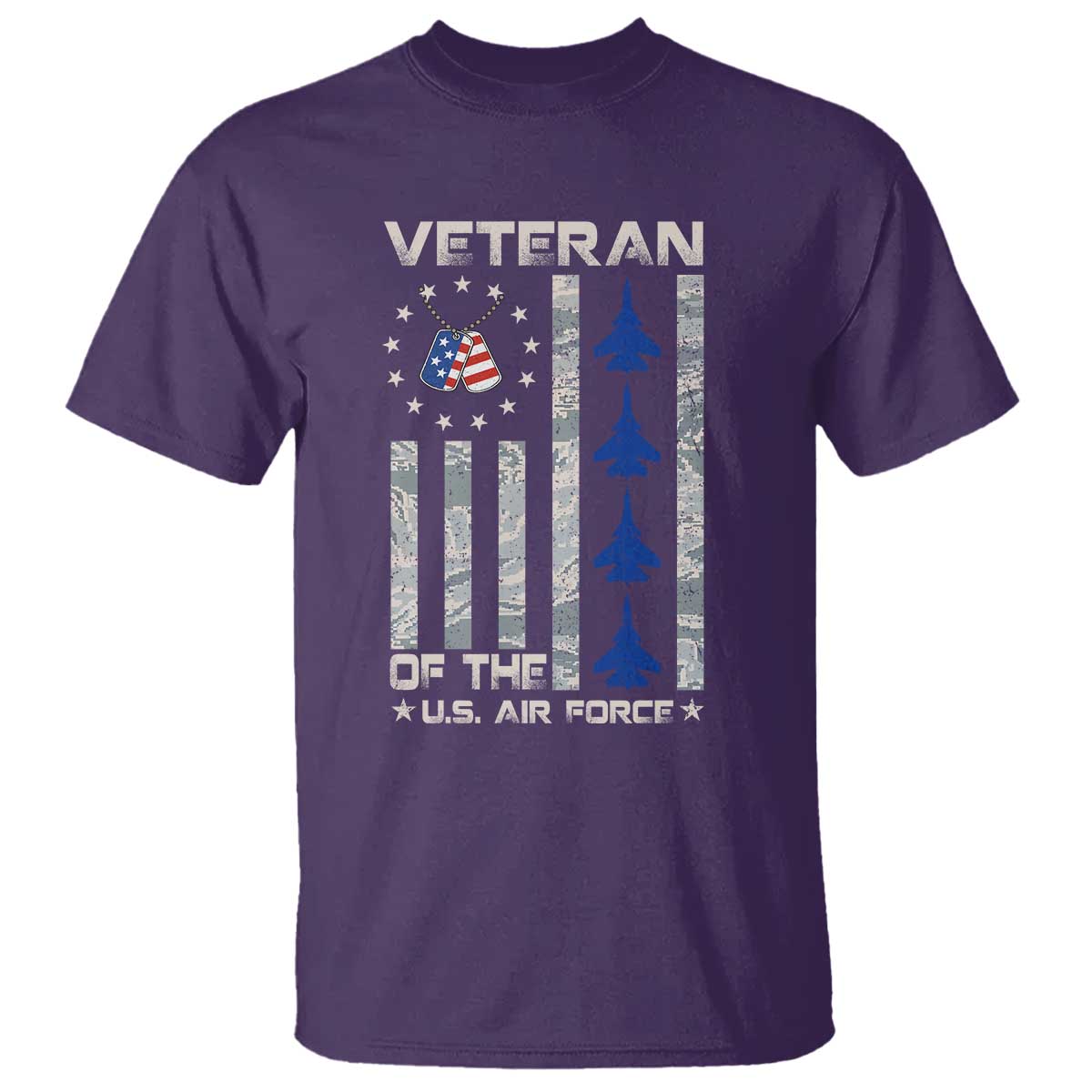 Veteran Of The US Air Force T Shirt Vintage Camo USA Flag Veterans TS10 Purple Print Your Wear