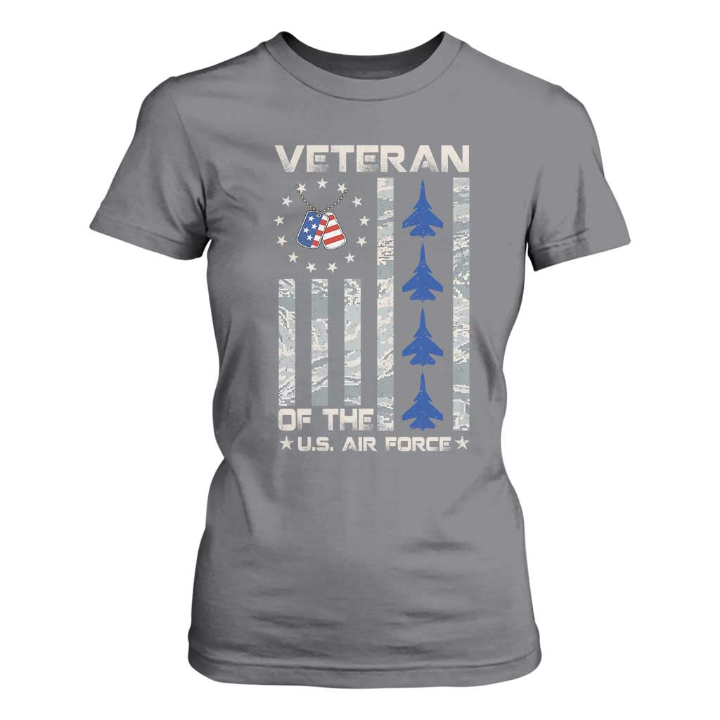 Veteran Of The US Air Force T Shirt For Women Vintage Camo USA Flag Veterans TS10 Charcoal Print Your Wear