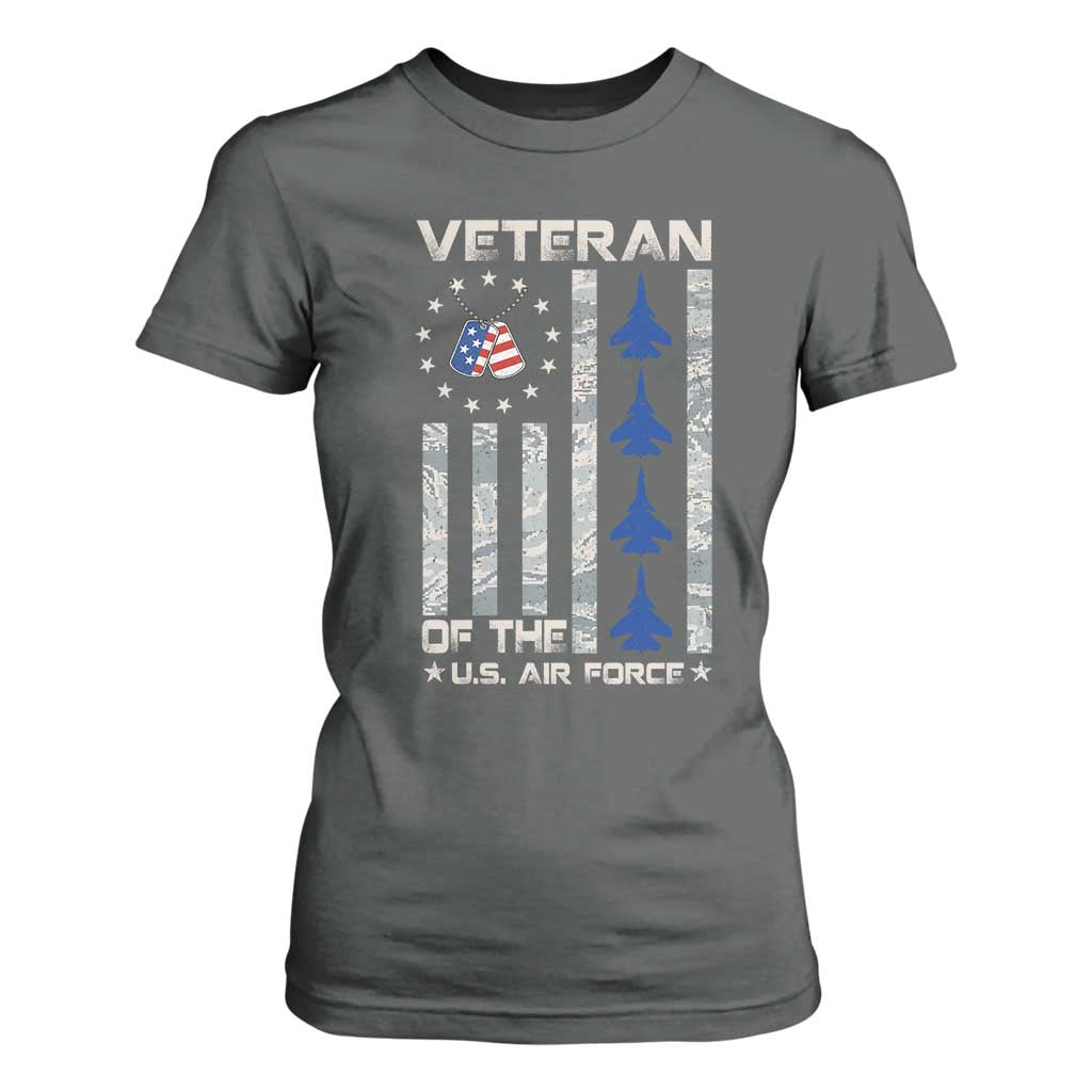 Veteran Of The US Air Force T Shirt For Women Vintage Camo USA Flag Veterans TS10 Dark Heather Print Your Wear