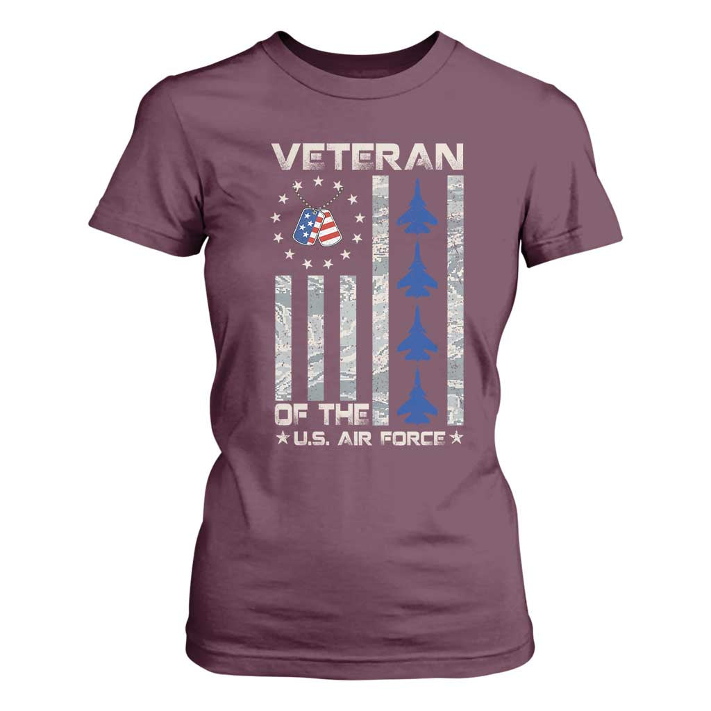Veteran Of The US Air Force T Shirt For Women Vintage Camo USA Flag Veterans TS10 Maroon Print Your Wear