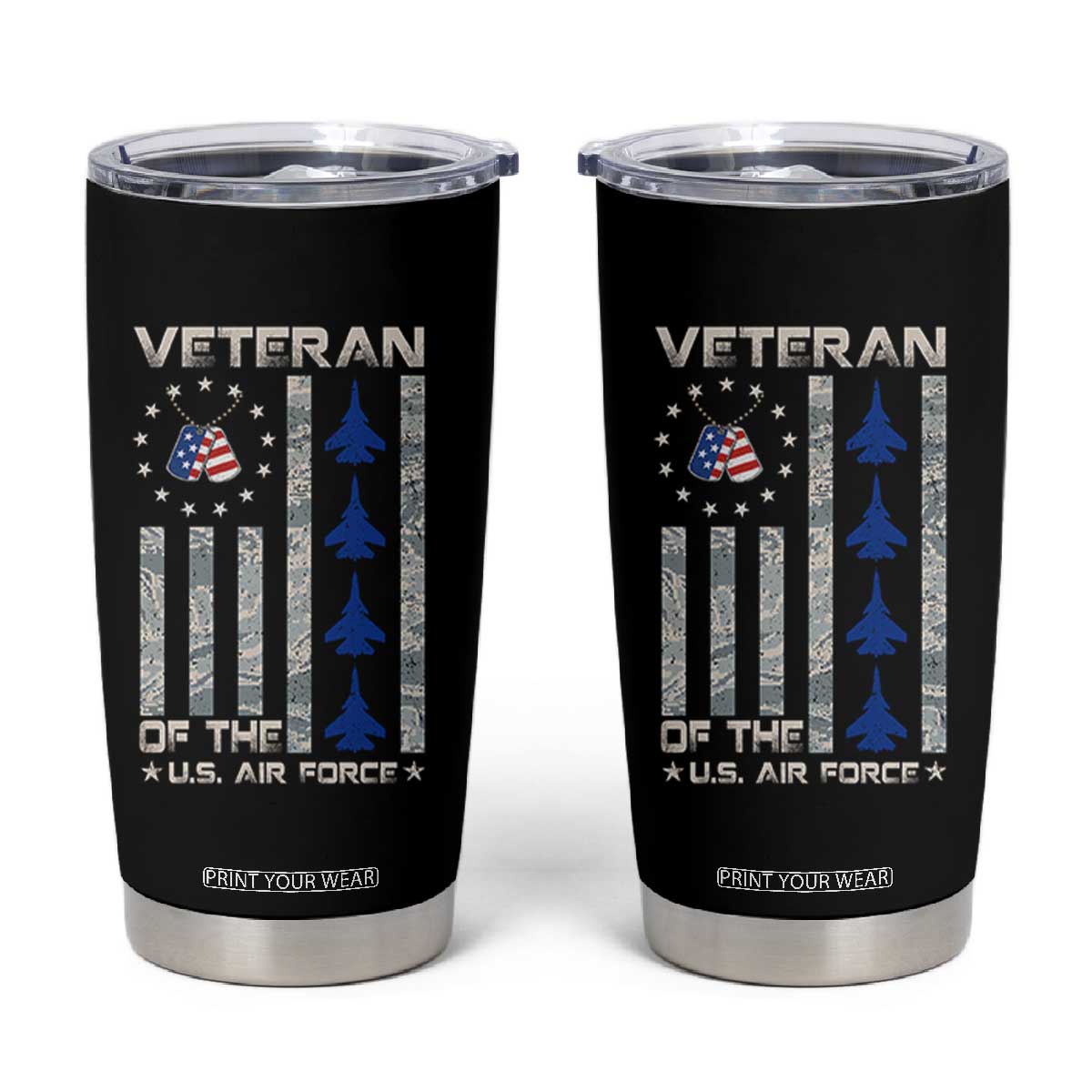 Veteran Of The US Air Force Tumbler Cup Vintage Camo USA Flag Veterans TS10 Black Print Your Wear